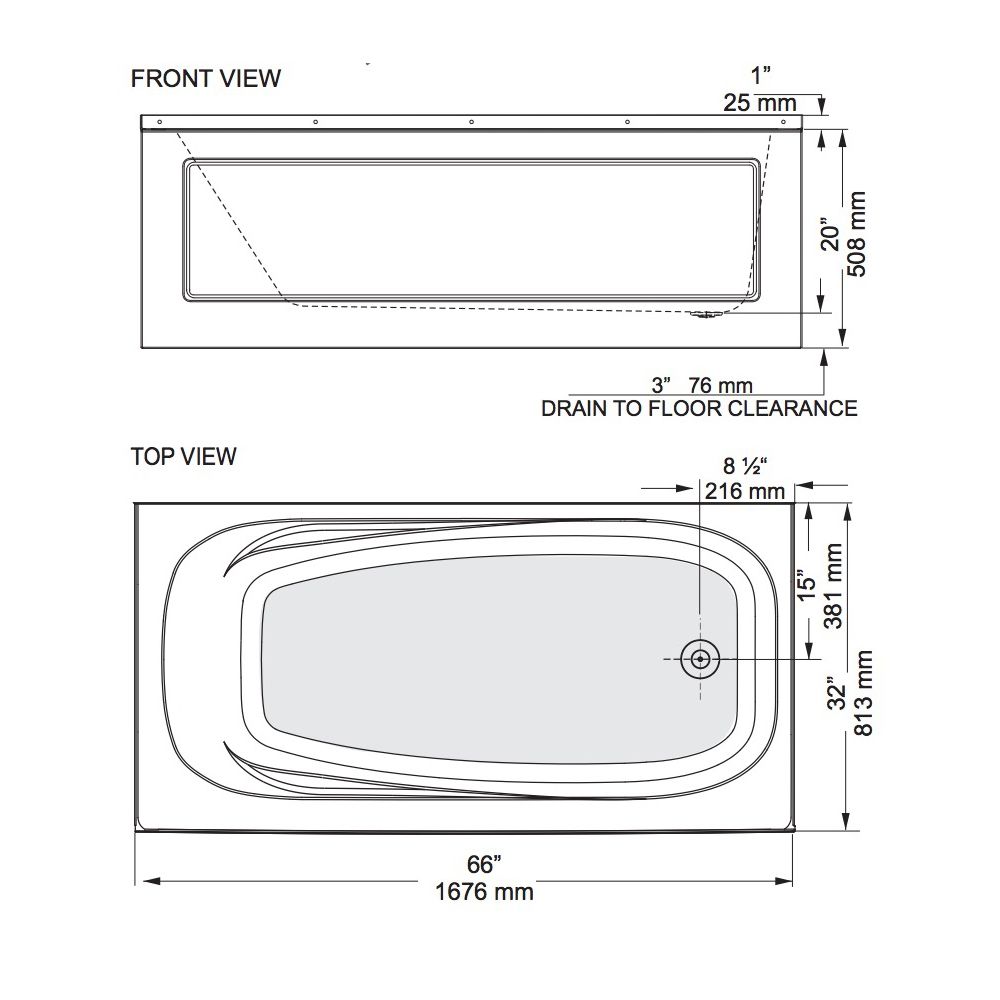 Mirolin PA6632L1 White Phoenix 2 Skirted Bath